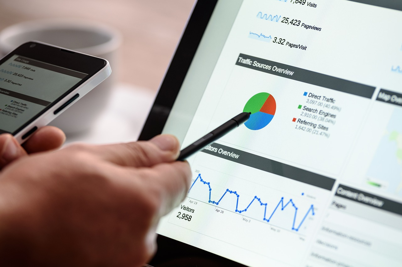 A hand pointing to the graph on a tablet with a pen